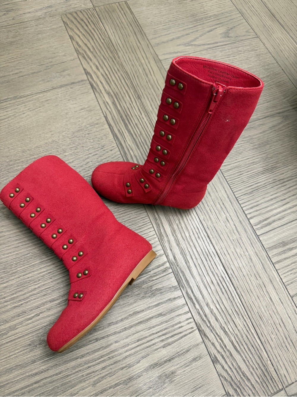 Liv&Mia size 10 Girls' Red Suede Studded Mid-Calf Boots with Side Zipper
